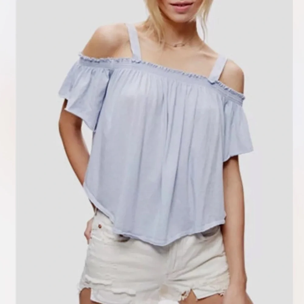 Free People Darling Off The Shoulder Knit Blouse Blue S